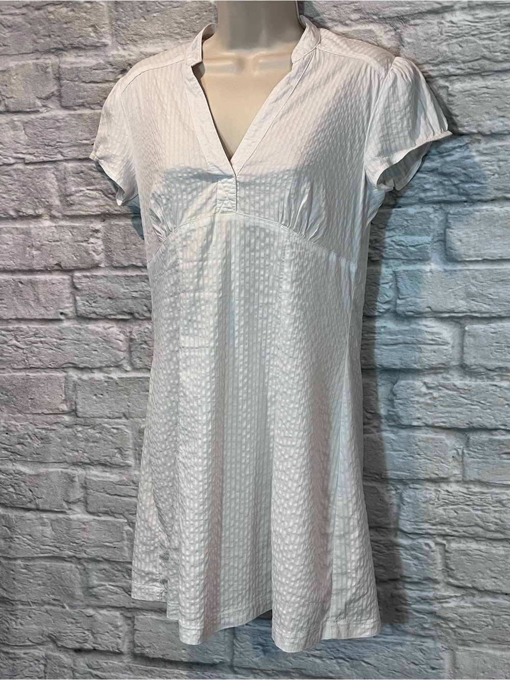 VTG Y2K Inscene White V-Neck Seersucker Cap Sleeve Mini Dress - Medium - Picture 7 of 15